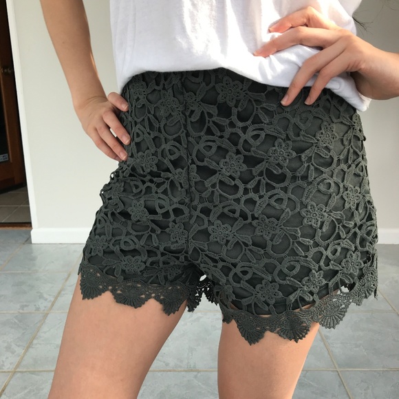 Army Green Boho Crotchet Shorts - Picture 6 of 6